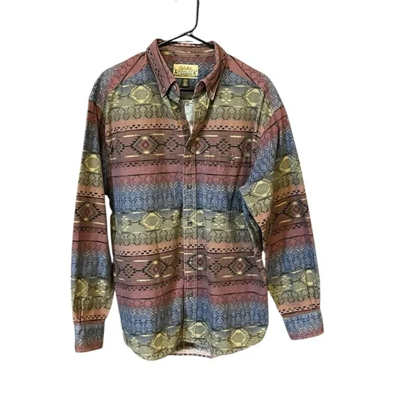 Cabela's Chamois Deerskin Soft Flannel Button Down Shirt Mens L Southwest Aztec - Picture 1 of 10